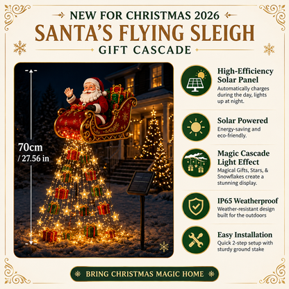2026 New Santa’s Flying Sleigh Gift Cascade – Solar Christmas Garden Light