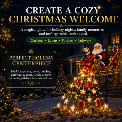 2026 New Santa’s Flying Sleigh Gift Cascade – Solar Christmas Garden Light