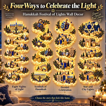 Hanukkah Festival of Lights Wall Decor Collection – 4 Glowing Designs Celebrating Eight Nights of Light